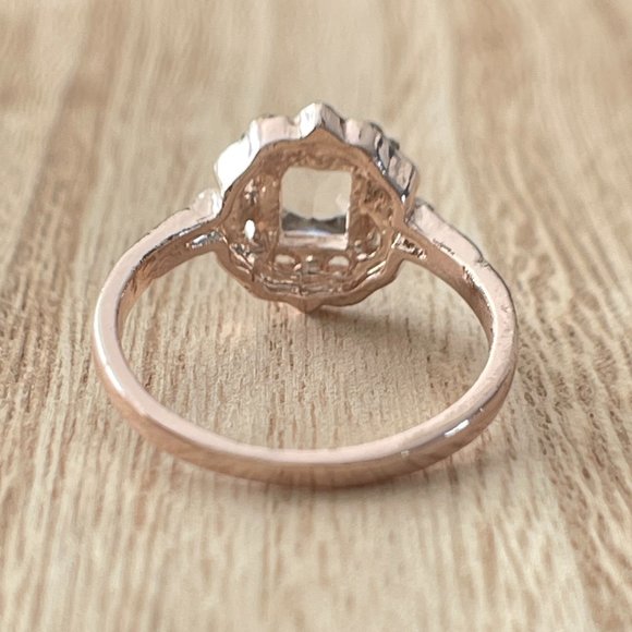 Vintage Radiant Floral White Sapphire Halo Ring - Rose Gold Plated - Picture 3 of 5